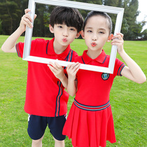 Primary school uniforms summer suits childrens cotton sports short-sleeved class uniforms red kindergarten Garden uniforms customized summer clothes