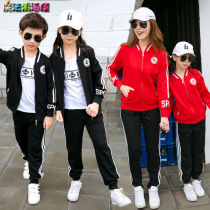 Primary school uniforms spring and autumn suits childrens cotton sports class uniforms red and black custom three-piece kindergarten Garden uniforms