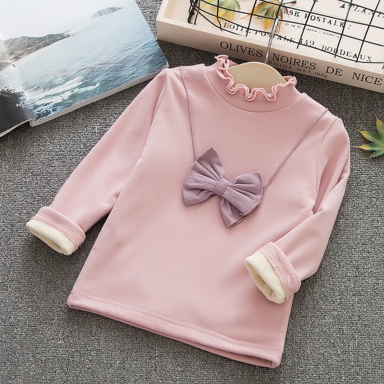 Áo thun bé gái nhung cộng mùa đông 1-2-3-4 tuổi Áo bé gái đáy quần trẻ em cotton dày ấm 2018 mới áo thun bé gái 1 tuổi