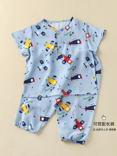 Summer Boys' Silk Short-Sleeved T-Shirt, Mulberry Silk Medium and Large Children's Top, Children's Clothing Cartoon T-Shirt, Breathable and Thin Style