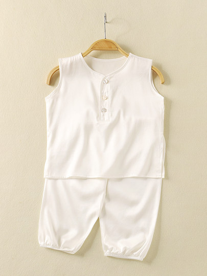 Summer children's silk pajamas set, mulberry silk, boys' and babies' home clothes, girls' air-conditioned clothes, short sleeves and long pants