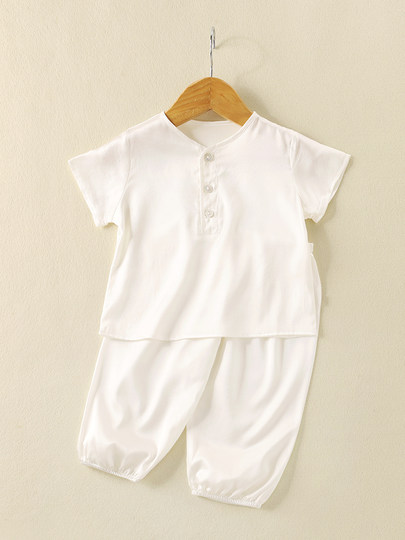 Summer children's silk pajamas set, mulberry silk, boys' and babies' home clothes, girls' air-conditioned clothes, short sleeves and long pants
