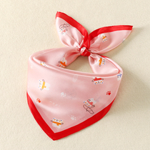 Childrens silk scarf girls silk scarf spring and autumn baby windproof scarf mulberry silk square scarf baby girls triangle scarf