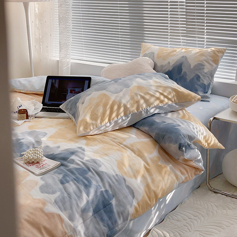 ins air bed four-piece set of pure cotton cotton simple spring new quilt cover four-piece set of bed sheet quilt bed cover