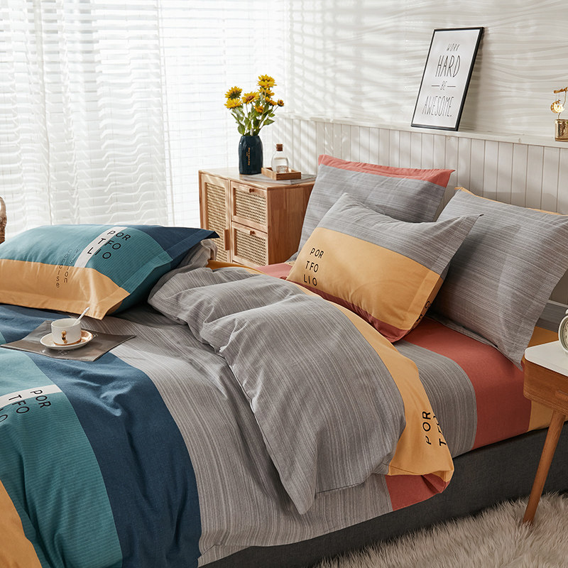 Bed four-piece set of autumn and winter bed sheets quilt cover four-piece set simple Nordic ins cotton four-piece 100 cotton skin-friendly