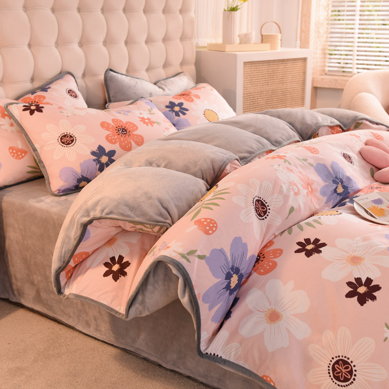 Winter a pure cotton b coral velvet four-piece flannel four-piece set ab quilt cover bed sheet cotton plus velvet single-sided velvet