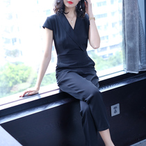 Jumpsuit womens 2021 new summer suit slim slim thin casual ankle-length pants vneck chiffon jumpsuit