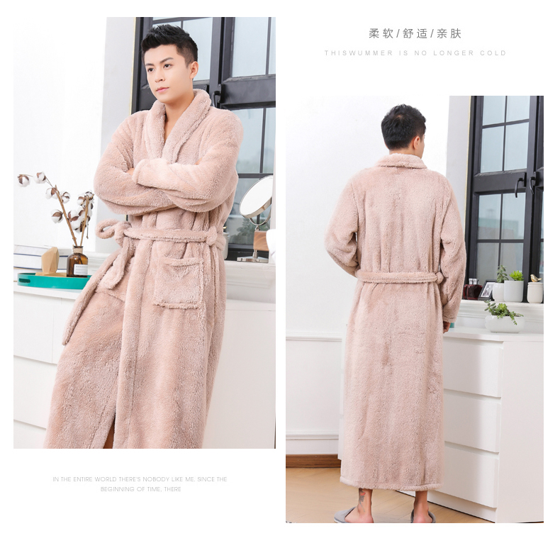 Đồ ngủ nam dày áo choàng nam mùa đông dày lông cừu dài lông cừu giản dị áo choàng tắm flannel dịch vụ nhà tùy chỉnh áo ngủ thu đông Hàn Quốc