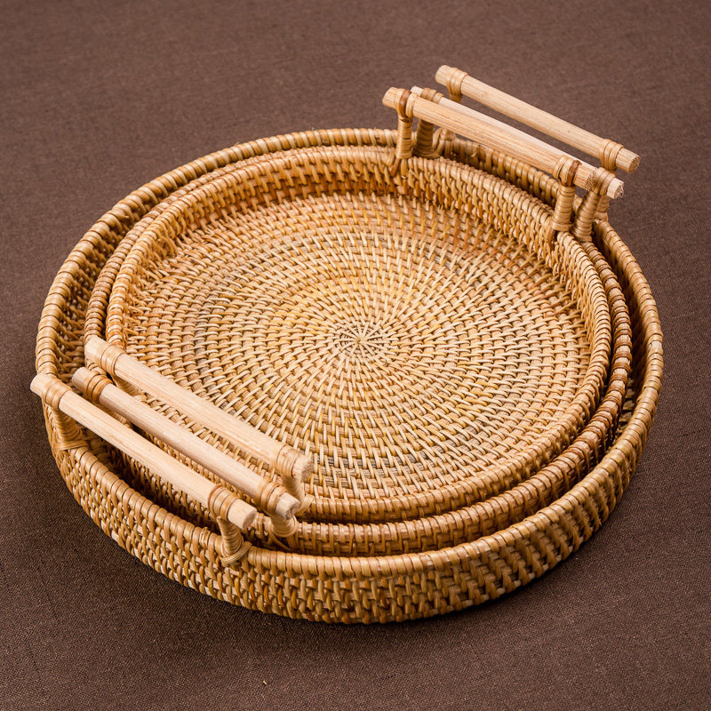 Vietnamese handmade rattan tray fruit basket rattan basket Japanese woven bamboo tea ceremony accessories candy storage basket