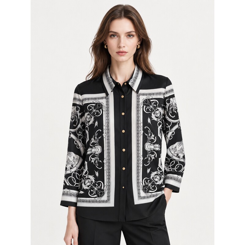 Scofieldversace Versace Women's Black and White Printed Long-Sleeved Shirt Sfywg6102D