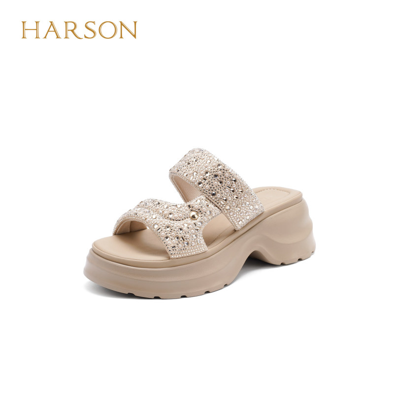 Hazen Open-Toe Thick-Soled Height-Increasing Fashion Slippers for Women, Stylish Rhinestone Outdoor Slippers, 2026 Summer Model Hm268403