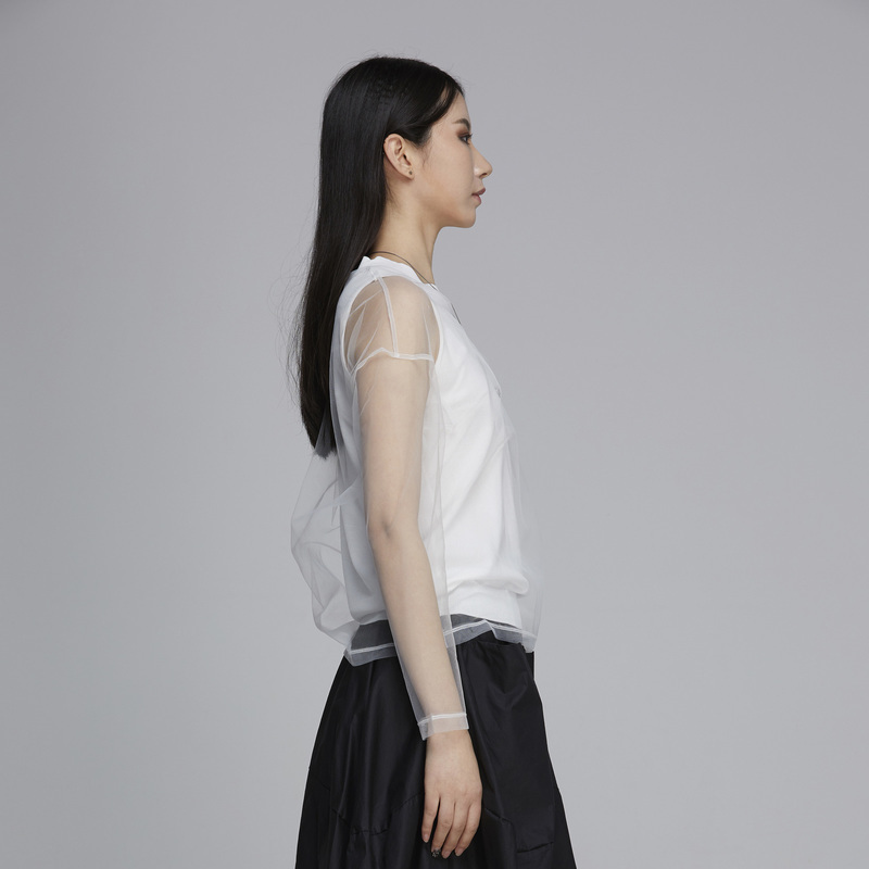 Sdeer 2020 Autum New Product Simple White Knitted Mesh Two-Piece Top for Women S20183524