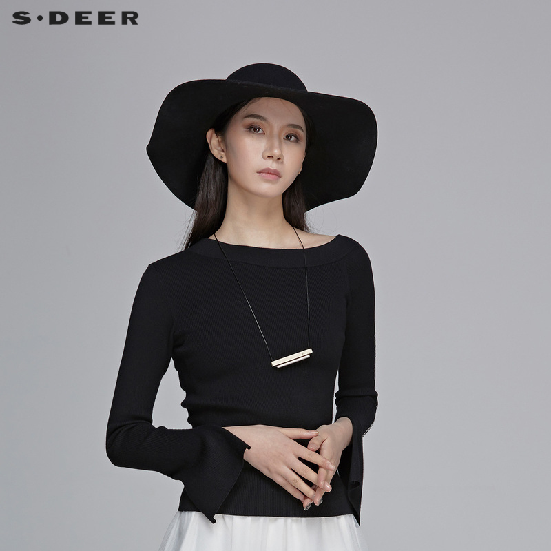Sdeer Saint Dior Classic Round Neck Letter Stripe Fitted Knitted Sweater S20183519