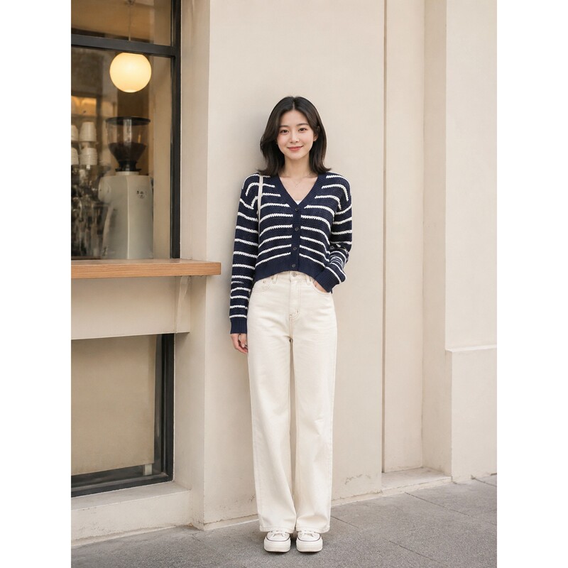 Levi's Spring and Autumn Women's V-Neck Striped Short Knitted Cardigan A8728-0028