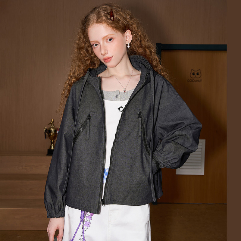 Coolhut Hooded Casual Workwear Short Drawstring 2025 Spring Women's Jacket Outdoor Functional Style