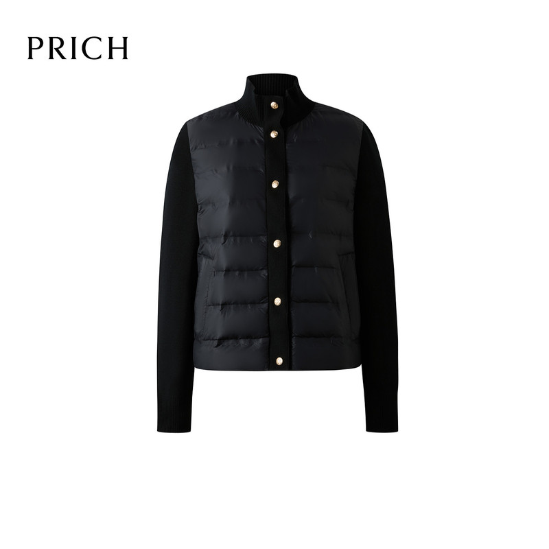 Prich Simple Wool Knit Patchwork Stand Collar Lightweight Goose down Jacket 2026 Winter New Commuter Coat for Women Prich Simple Wool Knit Patchwork Stand Collar Lightweight Goose down Jacket 2026 Winter New Commuter Coat for Women