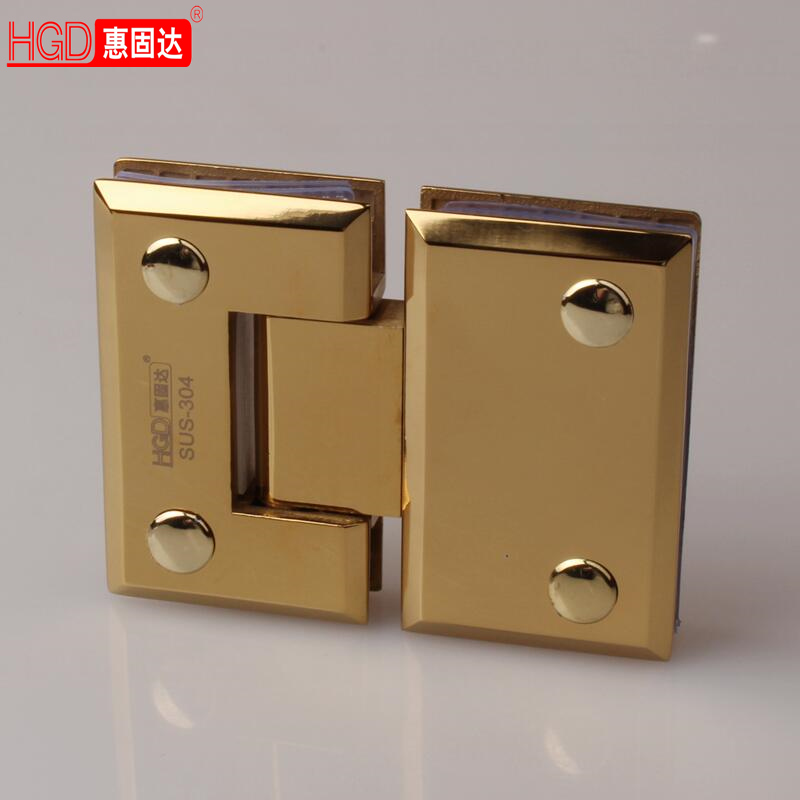 Huiguda precision casting 304 steel glass door hinge glass bathroom clip 180 degree hypotenuse solid PVD titanium alloy color