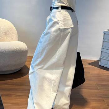 2025 White Spring and Autumn Pants for Women, Loose New Style, High-Waisted Cargo Pants with Belt, Casual Pants