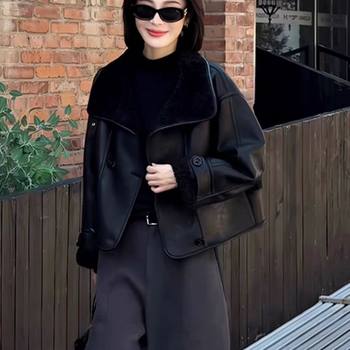 2025 New Winter Thickened Windproof and Cold-Proof Design Fleece-Lined Fur Integrated Fashionable Leather Jacket