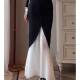 Roman Holiday High-end Contrast Color Mesh Splicing Hip Cover Skirt Women's Autumn and Summer Temperament Skirt