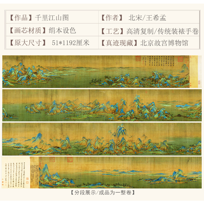 十大名画之北宋王希孟《千里江山图》长卷轴画：穿越千年的艺术盛宴