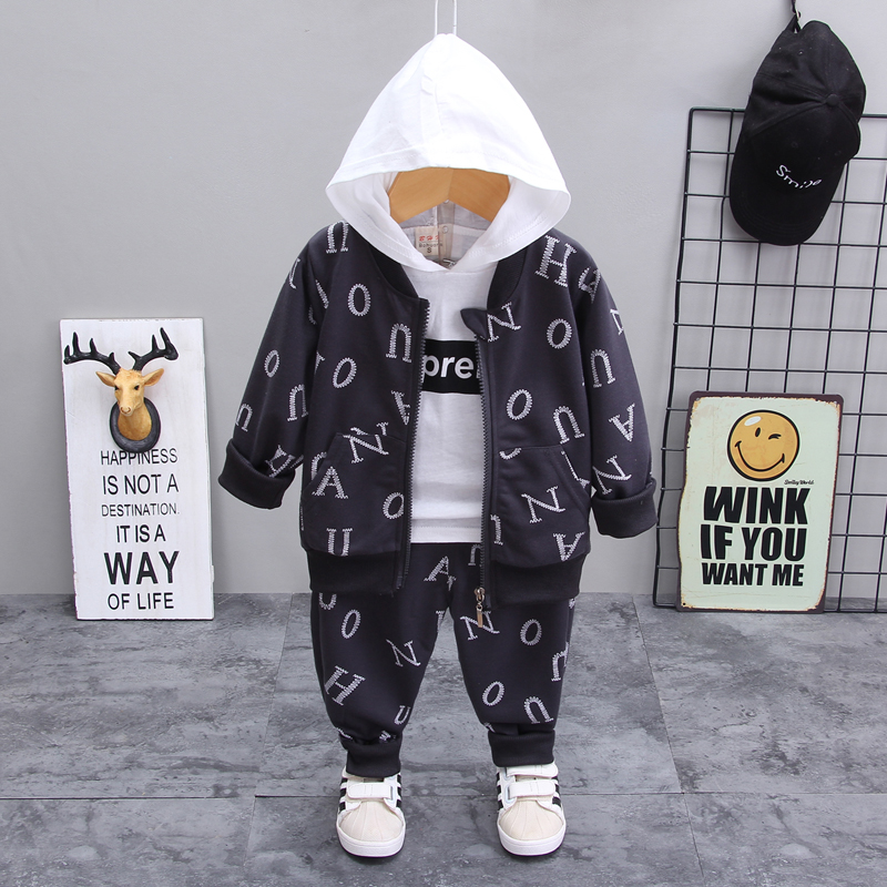 Three Piece Bhn Hood & White2021 Boy Spring Three piece set children child leisure time clothes Baby boy Autumn clothes 1-3 year 4 Foreign style tide Children's wear