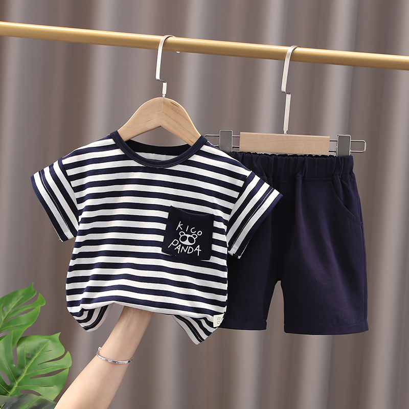 Kung Fu Panda Zang Qingparagraph Boy summer Short sleeve suit 1-3 year 4 children Foreign style Check pattern shorts 2021 baby summer wear Two piece set