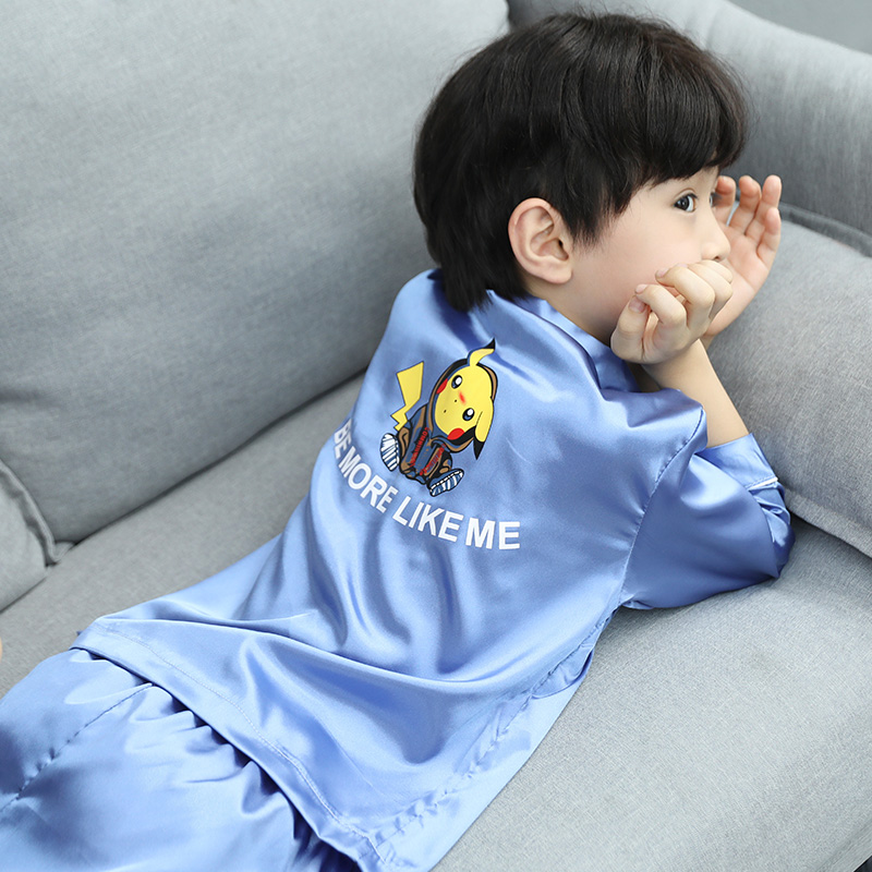 Children's pajamas autumn thin style boys autumn ice silk home clothes summer air conditioning clothes boys spring and autumn set kids