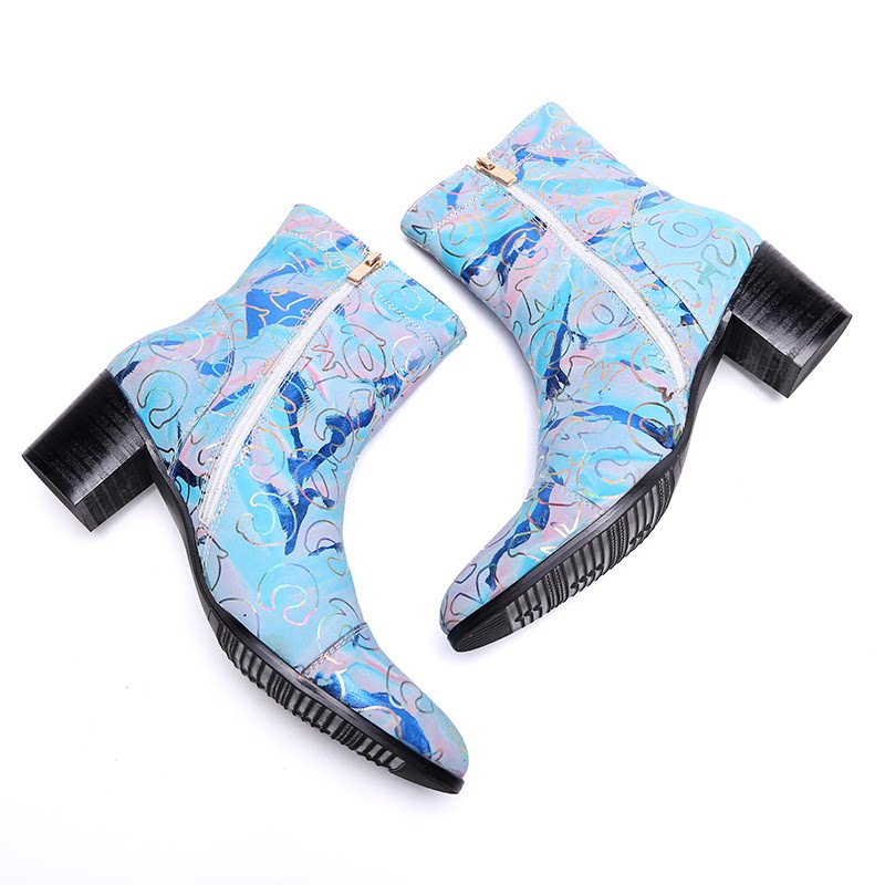 Челси сапоги 铂利迩7公分高跟高端男韩版外贸透气拉链尖头鞋2021新款潮流皮靴 Platinum right Wani