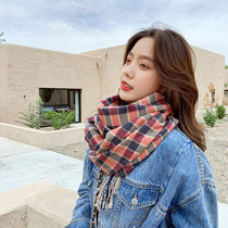 MARA sixty plaid scarf female winter Joker cashmere warm thickened Korean student tassel double-sided scarf