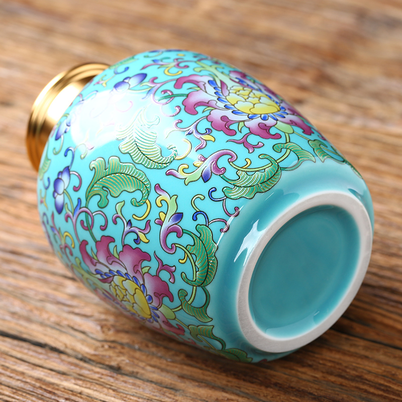 Caddy fixings ceramic crown, the double cover a single seal pot home is suing colored enamel POTS storage trumpet tea urn