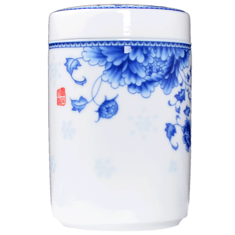 The Crown chang jingdezhen blue and white porcelain household caddy fixings trumpet straight receives gifts ceramic seal tank storage tanks