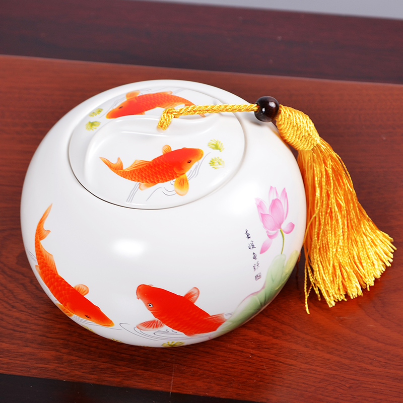 The Crown chang inferior smooth caddy fixings jingdezhen ceramic seal pot tassel decoration as the home medium tanks