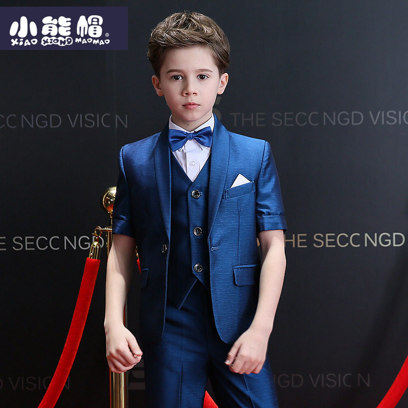 Boy Suit Suit Short Sleeve Summer Dress Korean Version Small Suit Small Host Walking Show Piano Performance Floral Gown Gown