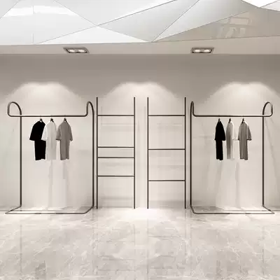 Wrought iron simple clothing store display rack men's and women's clothing rack floor-to-ceiling retro hanger display rack is hanging