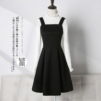 Socialite small fragrant wind strap dress female autumn and winter black suspender skirt fat mm Yong Yafeng two-piece suit foreign style