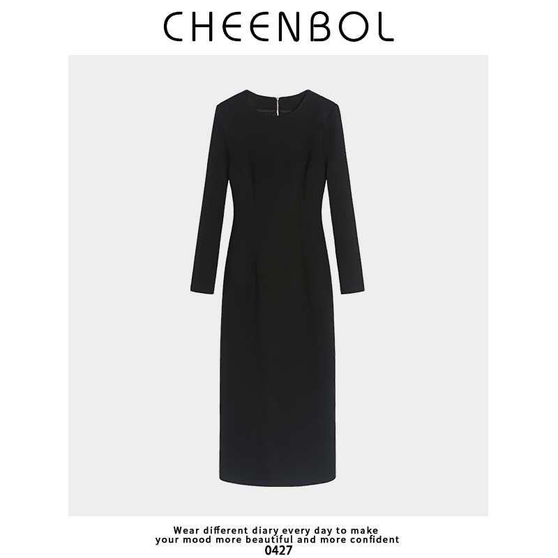 0427 Hepburn Style Dress for Women, Autumn and Winter Black Retro Slim-Fitting Bodycon Long Dress, French Style Elegant Slimming Little Black Dress