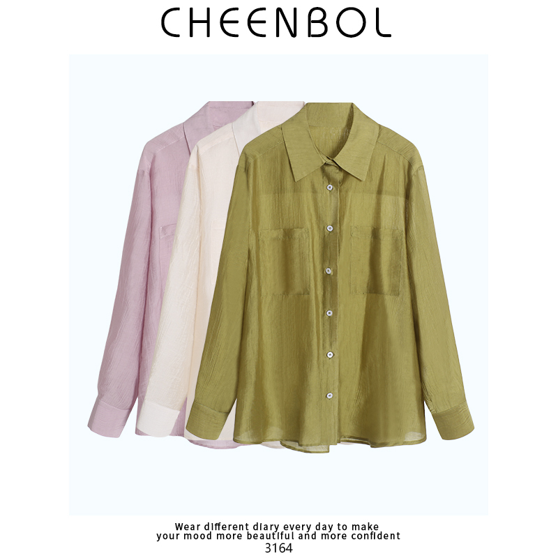 3164 Lyocell Tencel Long-Sleeved Shirt for Women, Spring and Autumn, High-End, Petite, Loose, Casual Shirt, Thin and Breathable