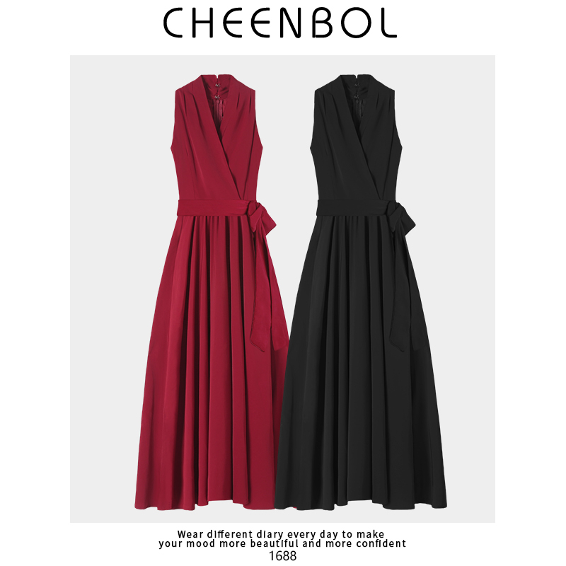 Red Halter Neck Hong Kong Style Dress, Summer High-End French Long Dress, Fairy-Like Vintage Hepburn Style Dress, Spring