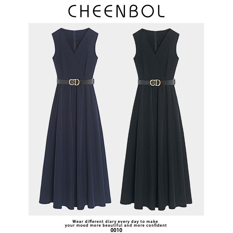 Hepburn-Style V-Neck Dress for Women, Summer Elegant Long Dress, French Retro Suspender Dress, High-End Sleeveless Dress for Spring