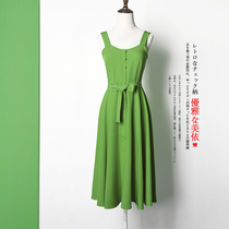 Fairy dress chic gentle green dress hipster Matcha green suspender dress two-piece avocado green skirt