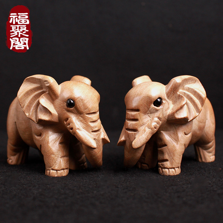 Peach Wood Elephant Pendulum Pieces Wood Carving Elephant Pair Real Wood Small Home Handlebar Piece Furnishing town Residence Car Ornament