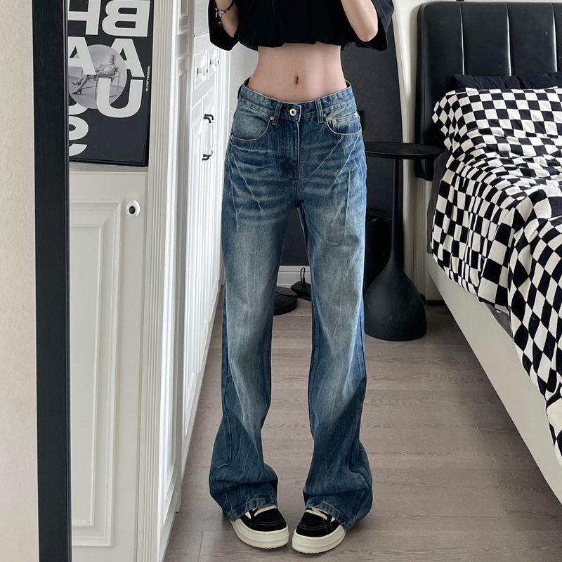 9002up American-Style Washed Lightning Pattern Blue Jeans Unisex Trendy Loose Straight Wide-Leg Pants Couple Style 9002up American-Style Washed Lightning Pattern Blue Jeans Unisex Trendy Loose Straight Wide-Leg Pants Couple Style