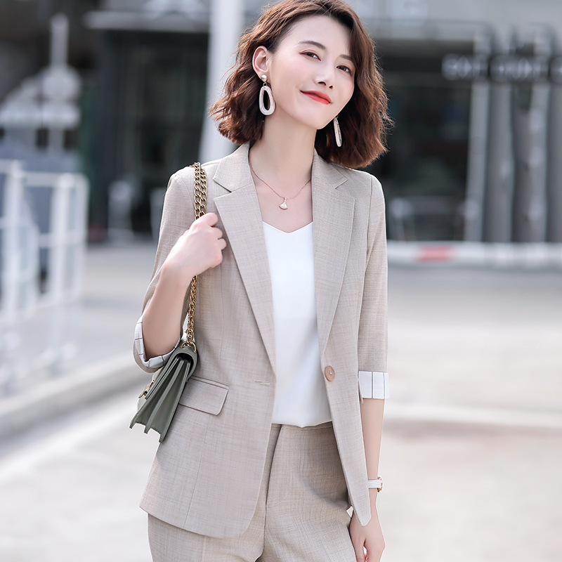 Suit phù hợp với phụ nữ mùa hè phiên bản Hàn Quốc tính khí giáo viên thời trang chuyên nghiệp mặc mỏng phù hợp với nhỏ giản dị chính thức quần áo bảo hộ