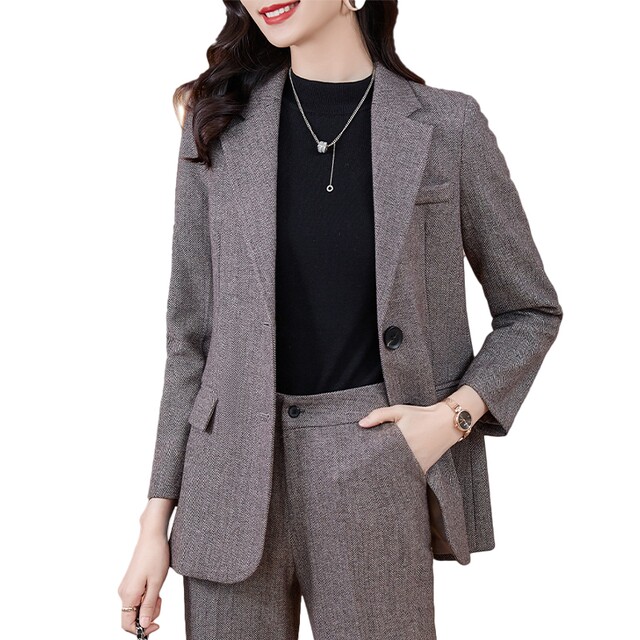 Gray suit jacket women's autumn and winter 2022 new high-end temperament thickening spring and autumn professional suit suit formal dress