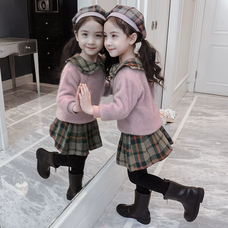 Cô gái phù hợp với mùa đông 2019 quần áo trẻ em mới hợp thời trang váy váy mùa thu và mùa đông trẻ em áo len nhung hai mảnh - Phù hợp với trẻ em