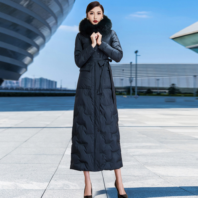 Down jacket 2021 new women's fashion real fox big fur collar super long knee-to-ankle waist winter clothes