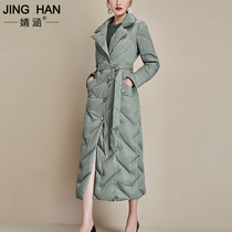 Jing Han down jacket female 2021 New explosion winter long knee slim slim white duck down winter coat