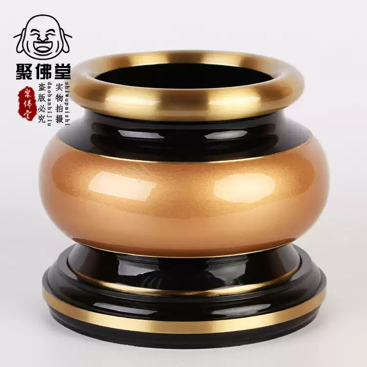 佛具特大号纯铜供炉双狮子头熏香炉三脚铜鼎光身素面无字线香炉