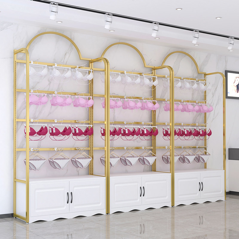 Lindgarment store shelves bra underpants display wall pajamas display cabinet gold shelf adjustable
